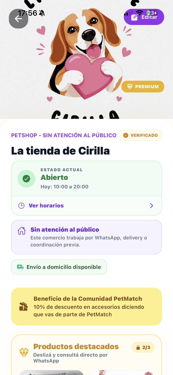 Ficha de un local en PetMatch